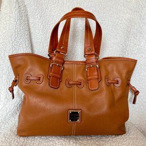 Dooney & Bourke Chiara Brown Caramel Pebbled Leather Drawstring Shoulder Bag